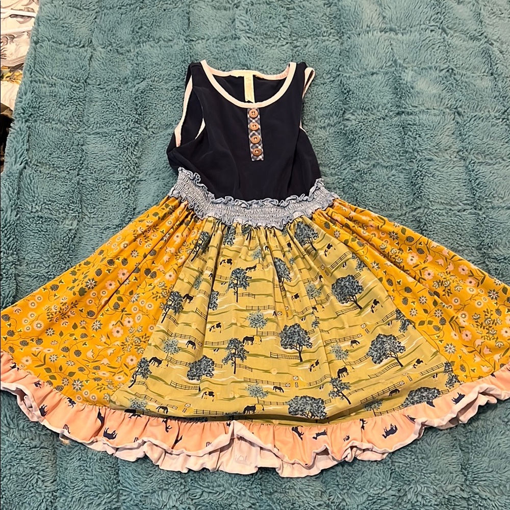 Yellow and Navy Sleeveless Dress with Floral Print - Matilda Jane size 8